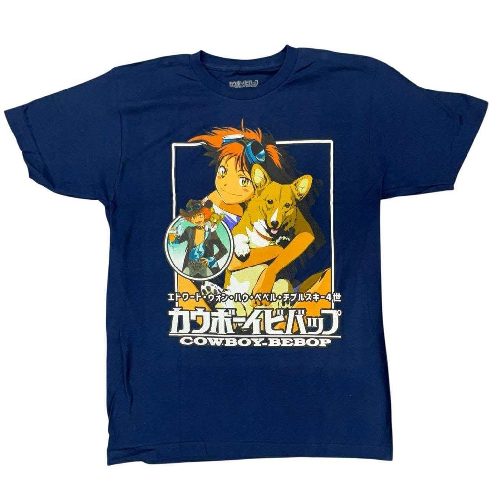 Cowboy Bebop T-Shirt‎ Anime Ed & Ein Graphic Tee Sunrise Funimation Blue NEW